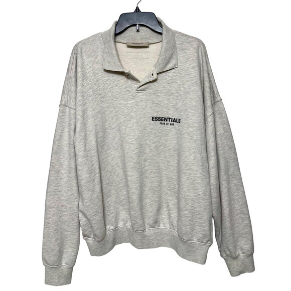 Essentials Fear Of God Men's Long-Sleeve Polo Polo Sweatshirt Gray M - Picture 2 of 13